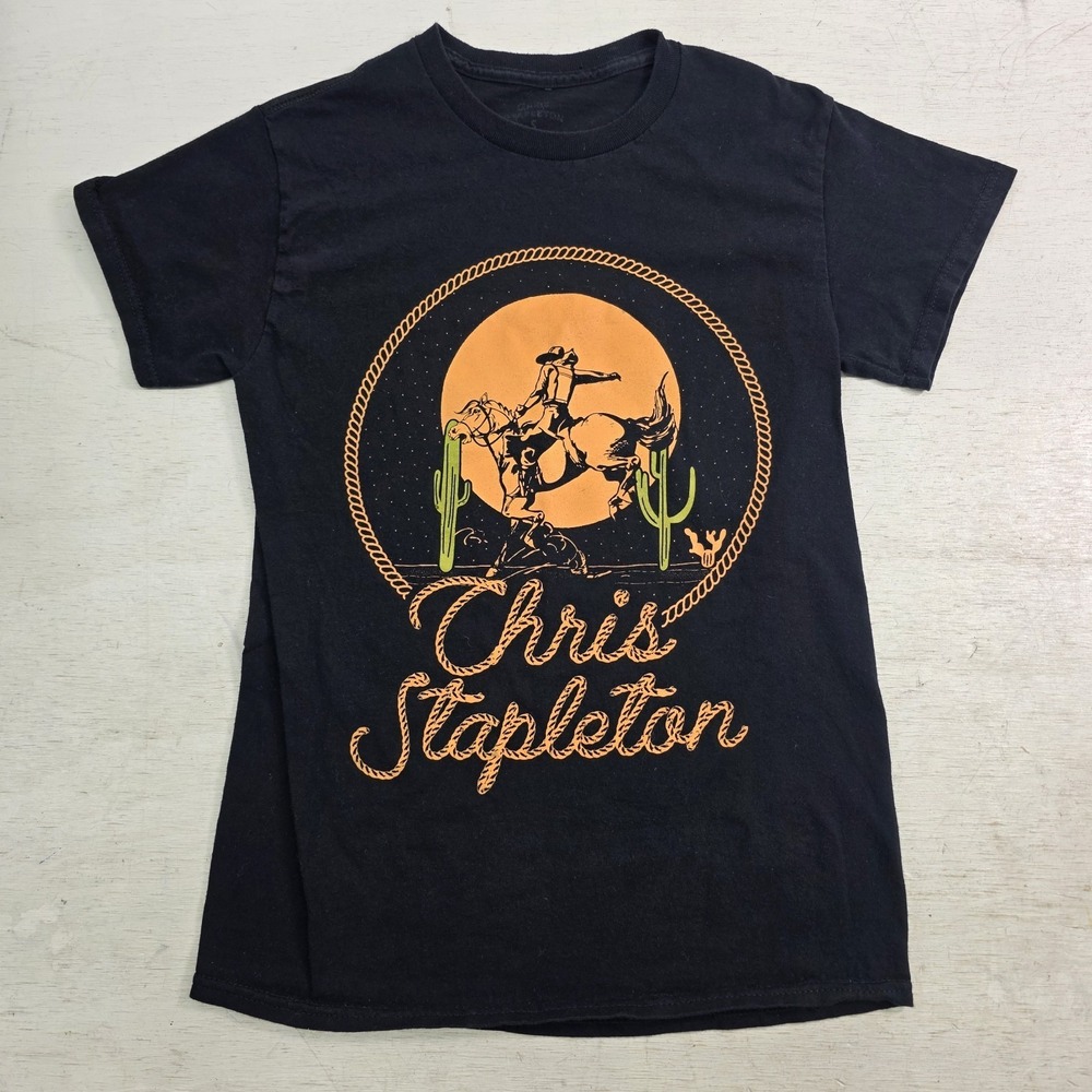 Chris Stapleton Black Graphic Print T-Shirt Country Music Cowboy Men's Sz S EUC